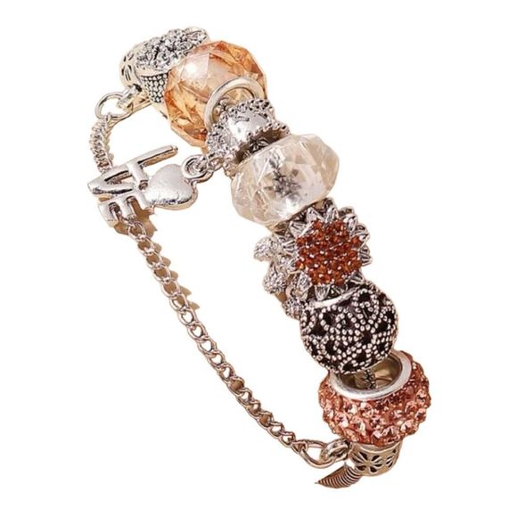 Jewelry - Love Charm Rhinestone & Bead Fashion Bangle Bracelet